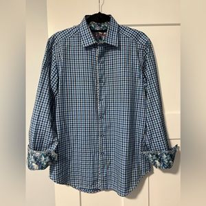 Robert graham French cuff blue checkered shirt small size classic fit